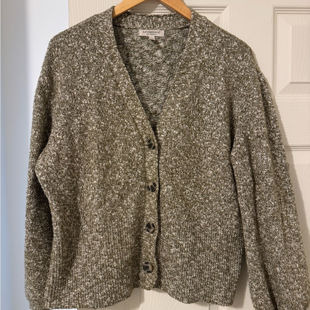 Liverpool Olive Green Marled Button-Front Women's Sweater